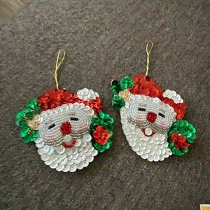Set of 2/ vintage  sequin and beads  Santa magnets/ornaments